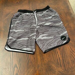 Gray Patterned Athletic Shorts with Logo